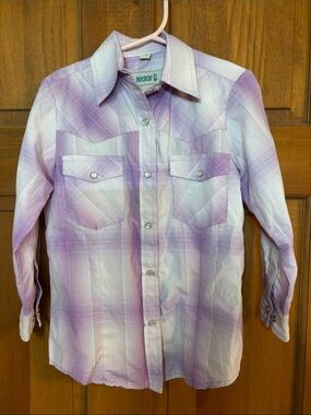 Rockin C western snap shirt in purple plaid size XS 4-5